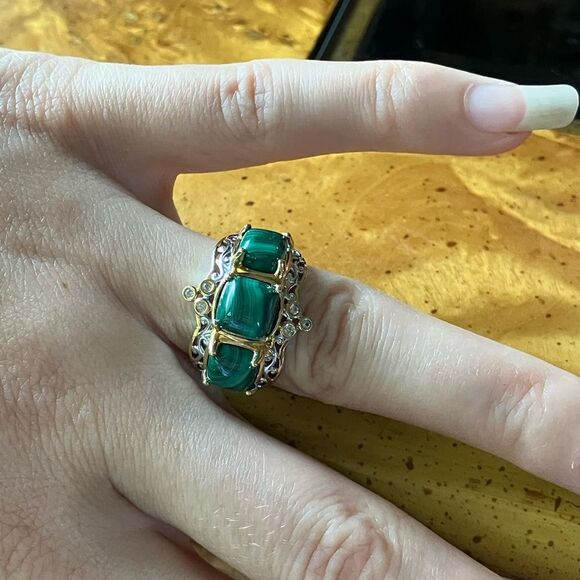 Natural Malachite Sterling Silver Ring Size 7 - Picture 3 of 8